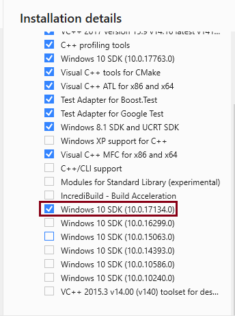 Windows 10 SDK installed and available version