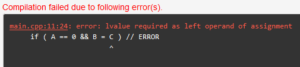 error non lvalue in assignment