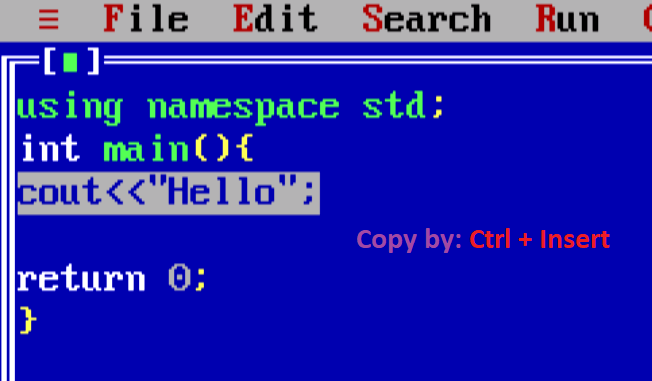 select and copy code in turbo c++